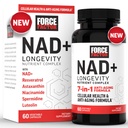 FORCE FACTOR NAD+(NMN或Nicotinamide Riboside替代品),配有Resveratrol, Astaxanthin, Spermidine & Luteolin 复合体, 支持细胞健康与健康老龄化的NAD, 60 Capsules