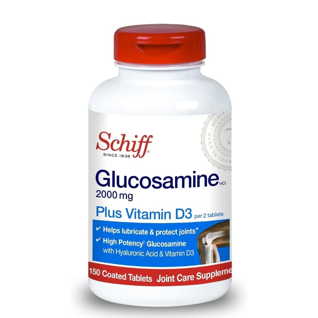 Schiff Glucosamine 2000mg 配有维生素D3和Hyaluronic酸,150片药片-联合补充剂
