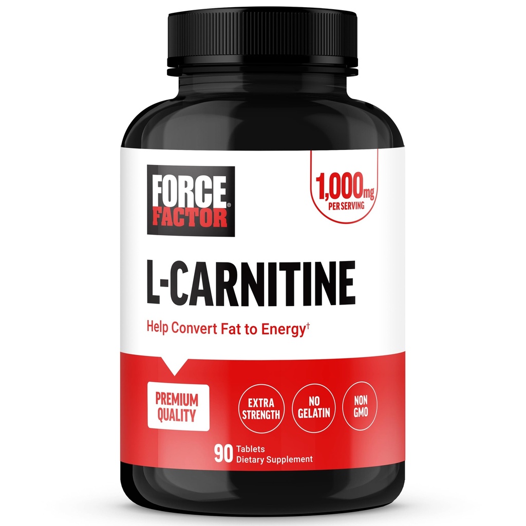FORCE FACTOR L-Carnitine 补编,L Carnitine Tartrate 1000mg Capsules to Transform Fat Into Energy, 支持肌肉复苏和靴子锻炼性能, Vegan, 非GMO, 90片
