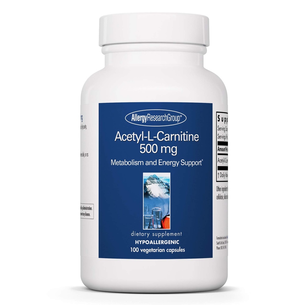 过敏性研究组 乙酰-L-Carnitine 500mg 补充物 - 代谢和能量支持,ALC,自由形式氨基酸,蔬菜卡普尔斯 - 100 Counter