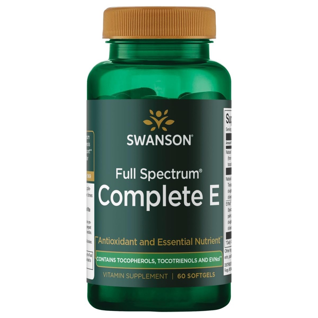 Swanson Full Spectrum Vitamin E with Tocotrienols - 促进心脏健康和细胞健康支持 - 总体健康自然补充 - (60软胶)