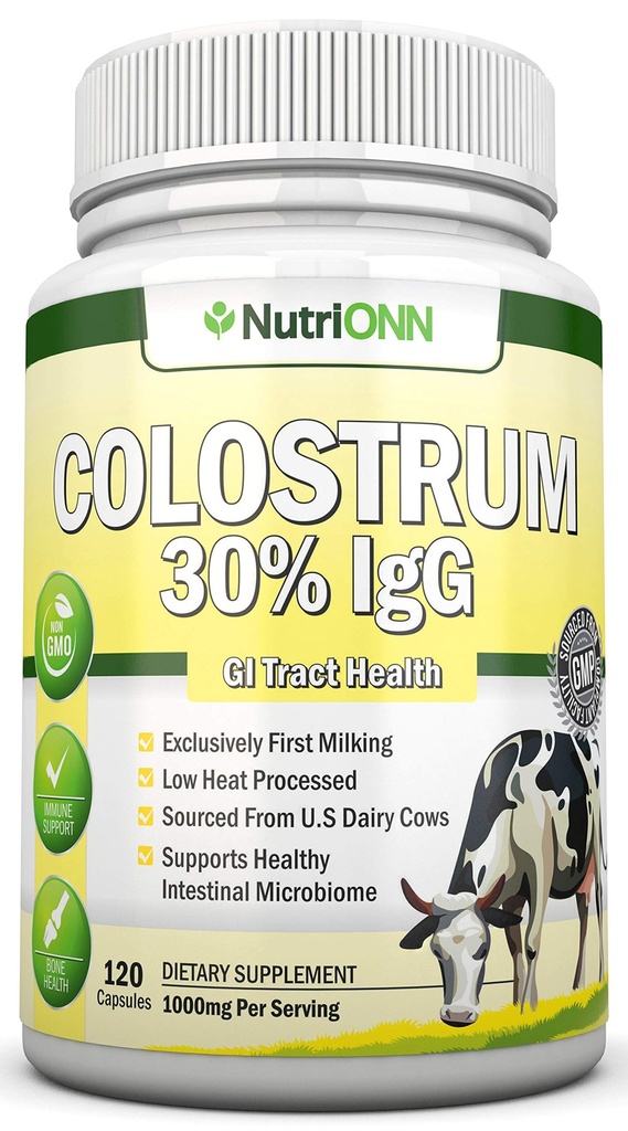 Colostrum - 1000mg - 120 capsules - 30% IgG - 非GMO 美国乳品 - 第一乳品 Bovine Colostrum - 低热加工 - 对GI Tract Health - 免疫支持 - Bone和肌肉健康