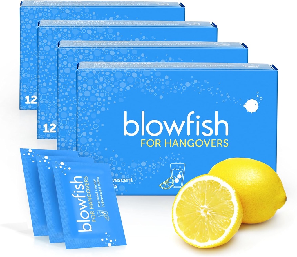 Blowfish for Hangovers QQ快, 有效的Hangover Relief QQ在15分钟内的工作 水合物, 解脱头痛, 以及一步中的靴子能量 (4盒)