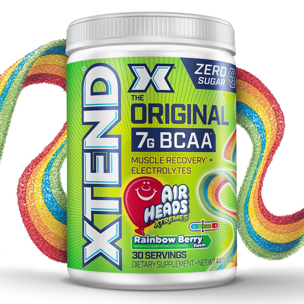XTEND 原型 BCAA 粉末 气头 彩虹 Berry Flavor, 7g BCAA 和 2.5g L-Glutamine, 无糖 工作后肌肉复苏 饮用 氨基酸 30 种服务