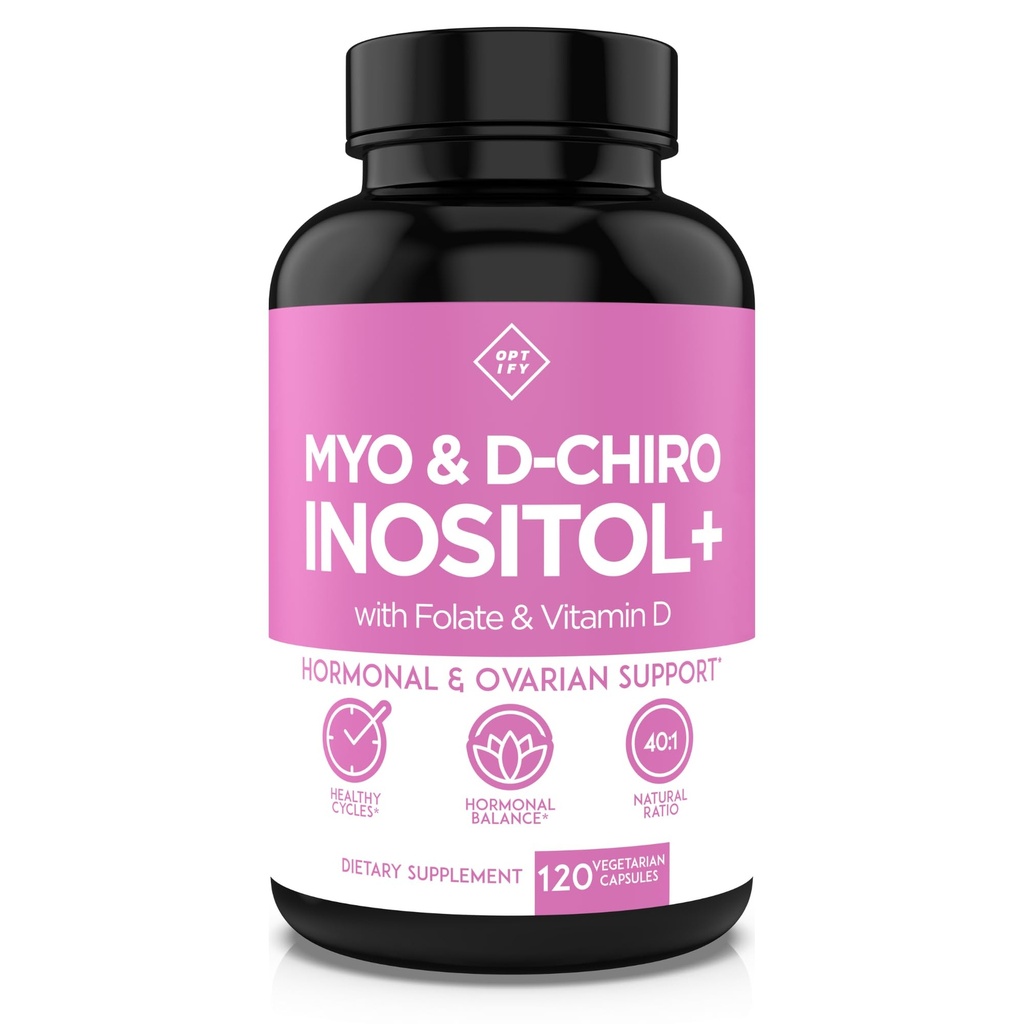 将Myo-Inositol & D-Chiro Inositol 妇女补充40:1 倍增福拉特和维生素D 支持健康激素平衡、正常循环、和口服保健30天供应