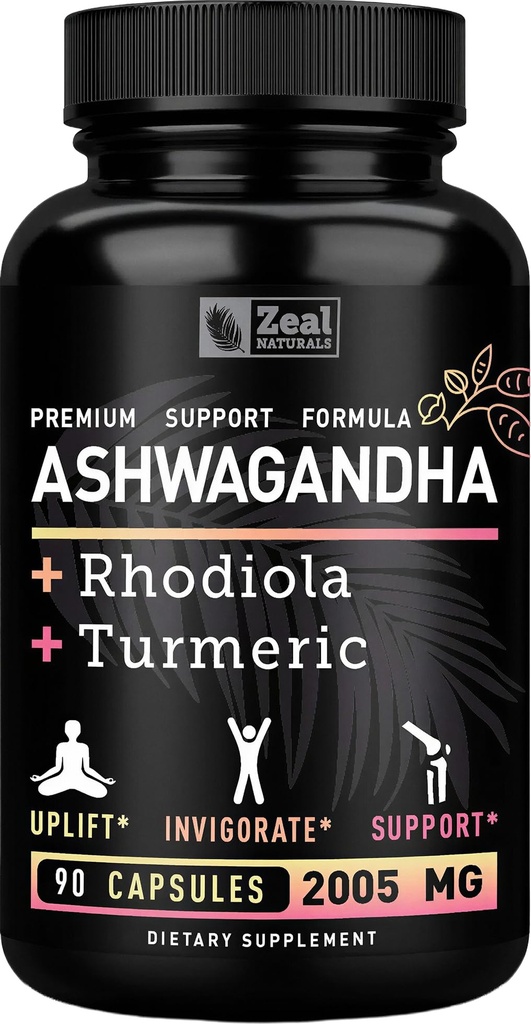 Ashwagandha 综合体 - 有机Ashwagandha 根粉 + Rhodiola Rosea + Turmeric - Premium 支持公式 - Ashwagandha Capsules 补充