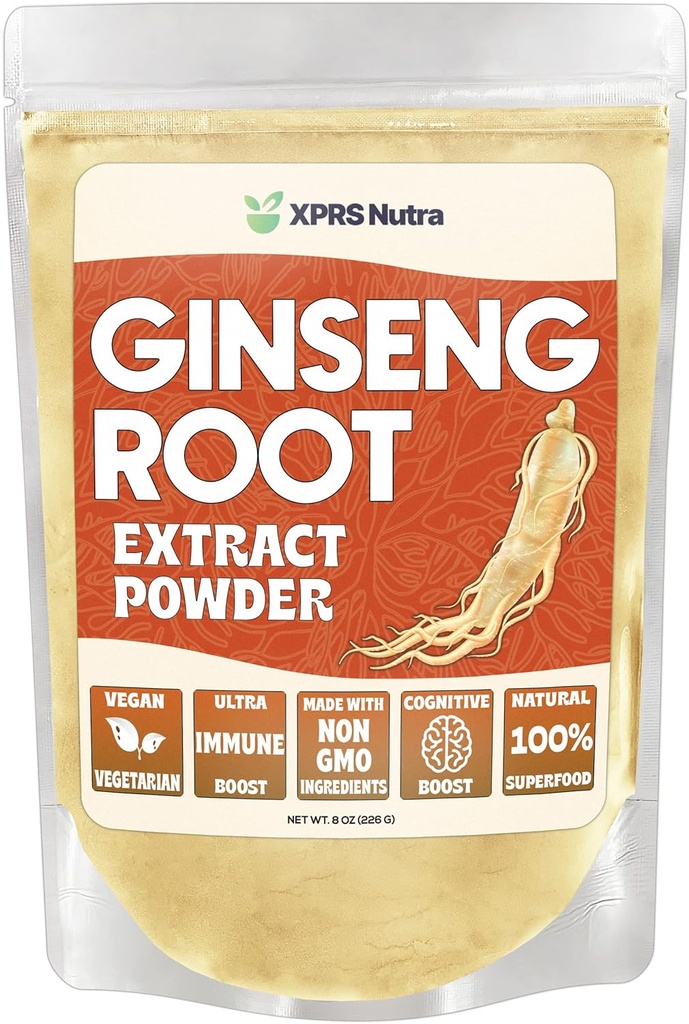 XPRS Nutra Ginseng 根提取粉末 - Ginseng 粉末支持认知功能,身体性能,以及免疫系统 - Vegan 友好 Panax Ginseng 以粉末形式(8 Ounce)