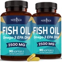 新AGE Omega 3 鱼油 2500mg 补充非转基因生物 - EPA,DHA Fatty Acids Gluten Free (180 Softgels (Pack of 2))