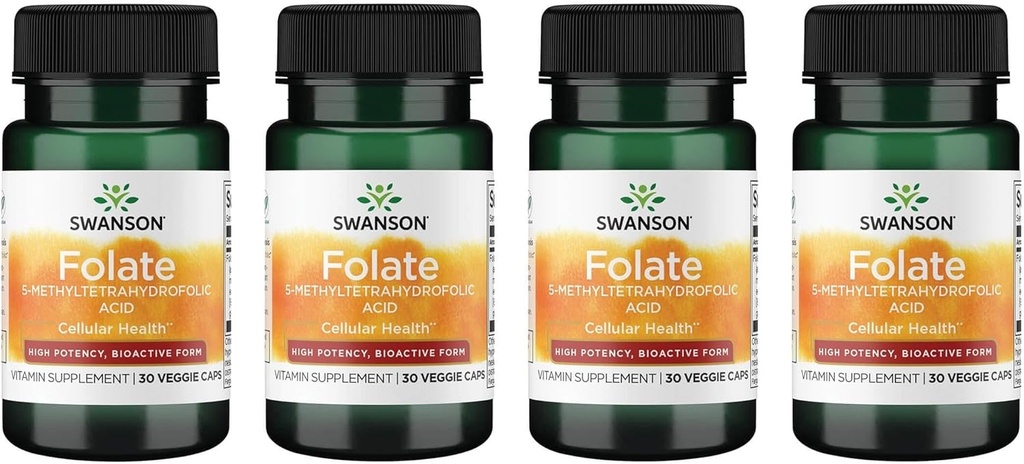 Swanson Folate 5-Methyltephydropolic酸 - 高可能性,生物活性形式800 mcg Dfe 30 Veg Caps(4包)