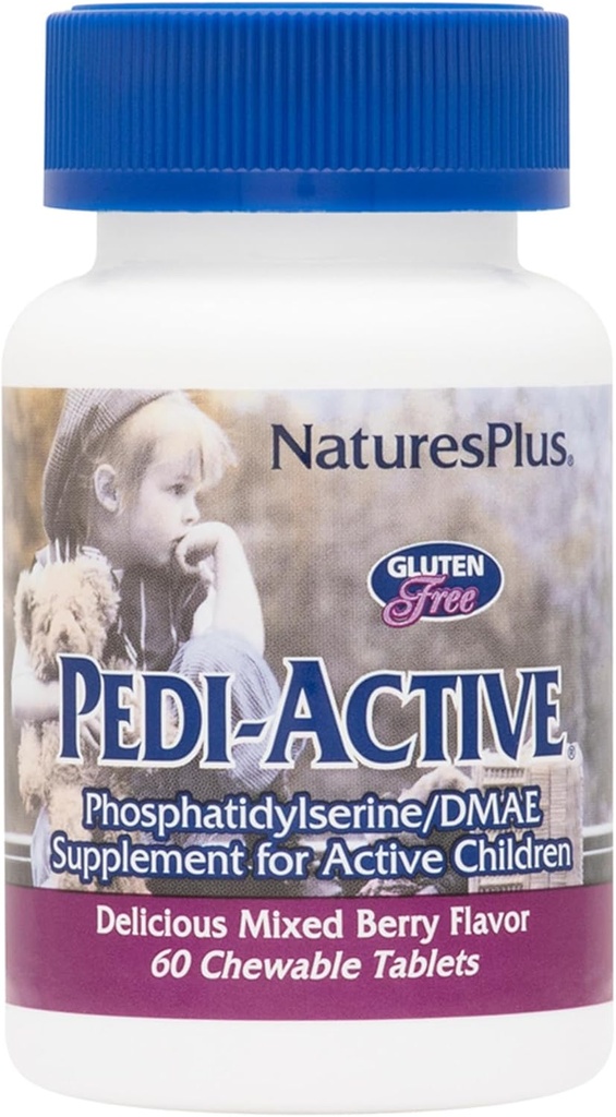 NaturesPlus Pedi-Active LECI-PS,DMAE 综合体 - 60块可切片 - 混合Berry Flavor - 儿童可切片补充物,促进脑健康,焦点 - 蔬菜,无葡萄糖 - 30种服务