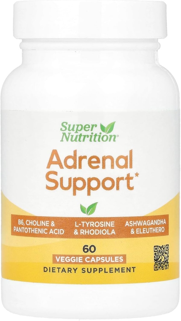 超级营养肾上腺支持L-Tyrosine、Rhodiola Extract、Ashwagandha Extract和Eleuthero Extract,60 Veggie Capsules