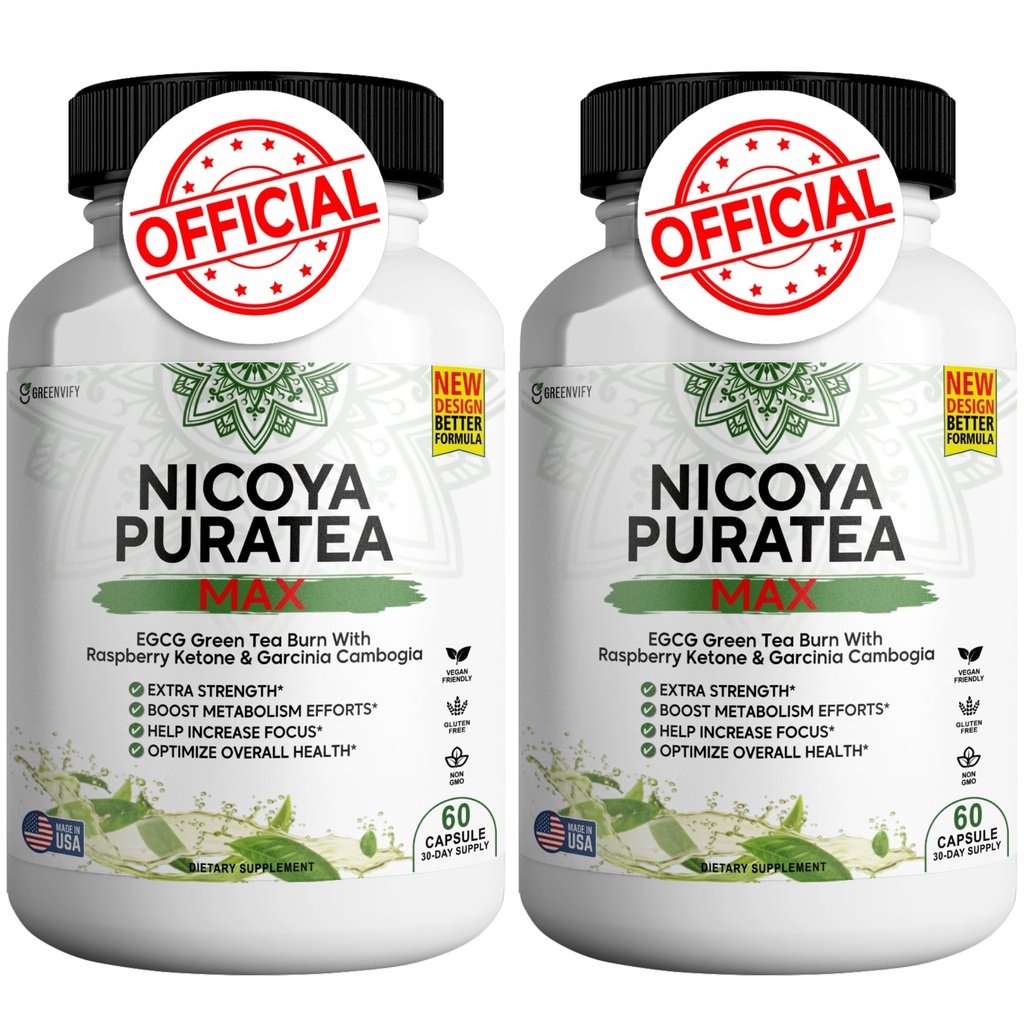 Nicoya PuraTea Max Green Tea 提取和绿色咖啡豆用于代谢支持,天然能源靴,抗氧化剂-Rich 补充 – 120 Capsules