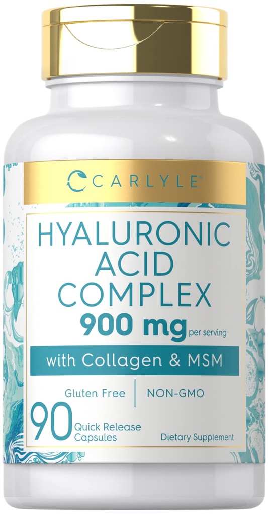含Collagen和MSM的Carlyle Hyaluronic Acid Complex 900 mg → 90 Capsules → 非GMO, Gluten Free Supplement