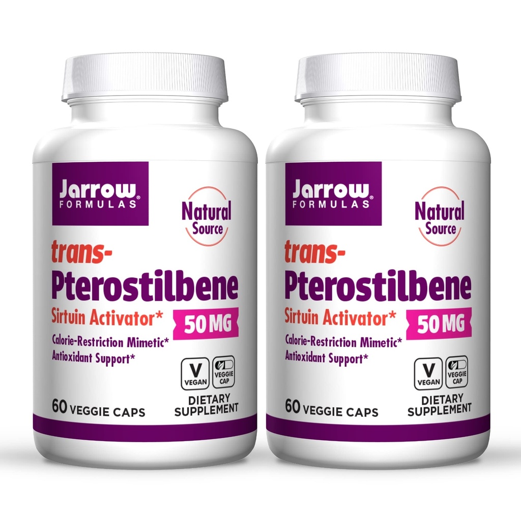 Jarrow Formules trans-Pterostilbene, 50 毫克/服侍, 60 蔬菜卡普尔. 包两瓶