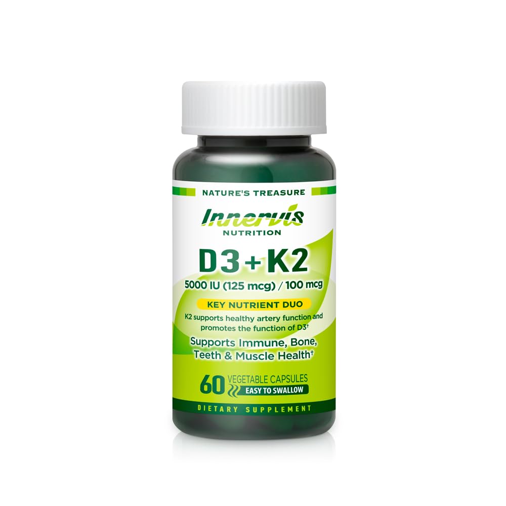 维生素D35000 IU + K2 MK-7 100mcg – Bone, Heart & Immune Support, Easy to Swallow, 60 Capsules