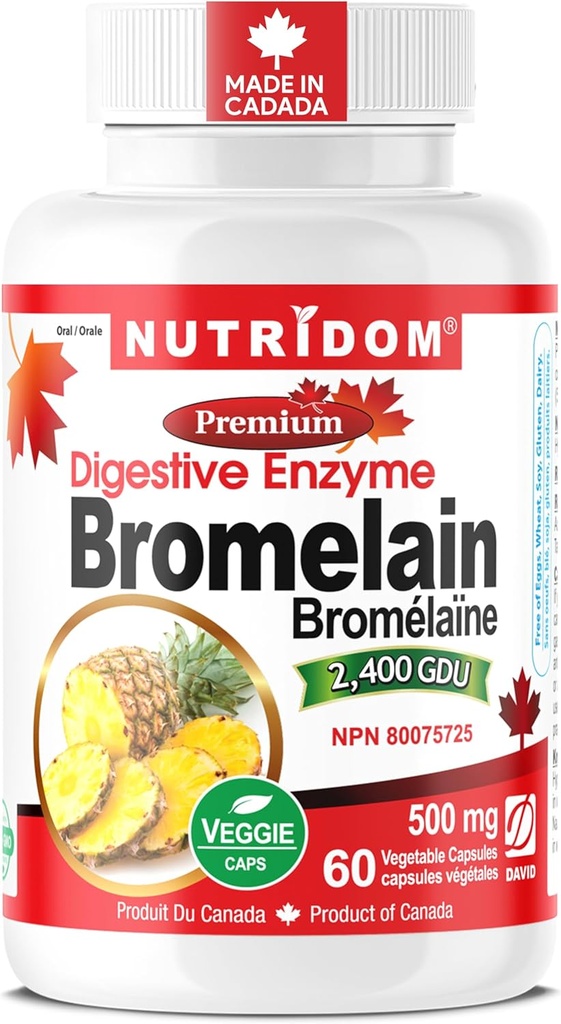 (原始内容存档于2019-09-26) (英语). Nutridom Bromelain Digestive Enzyme Pineapple Suppers, 2400 GDU, 500mg, Non-GMO, Vegan, Free of Gluten, Soy & Dairy (60 Counter) (英语).
