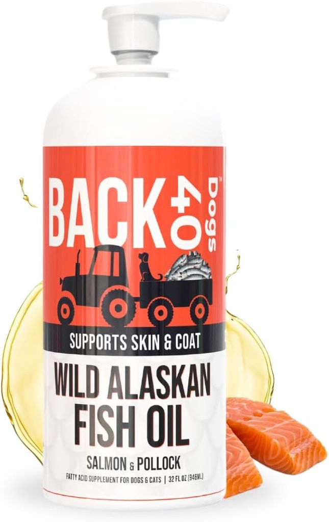 退回40只狗 野生阿拉斯加鱼油 狗和猫的皮肤和煤油补充品 Omega-3-Rich 沙门和Pollock Oil, EPA & DHA 狗 沙门 Oil for Brain, Heart, and Jokes 32 floz