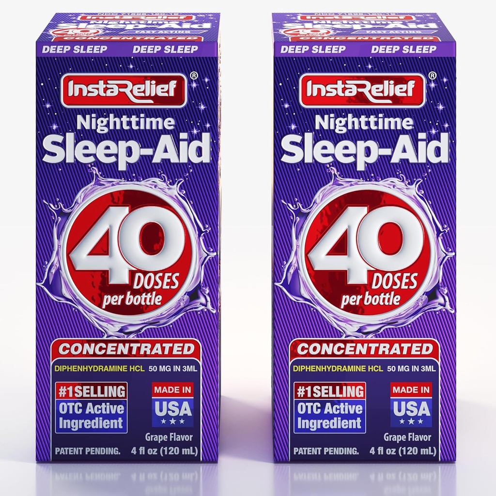 夜间睡眠援助液体,50mg的二苯胺HCl,双值包(80度),葡萄火焰,Fall Asleep Fast & Stay Asleep Longer