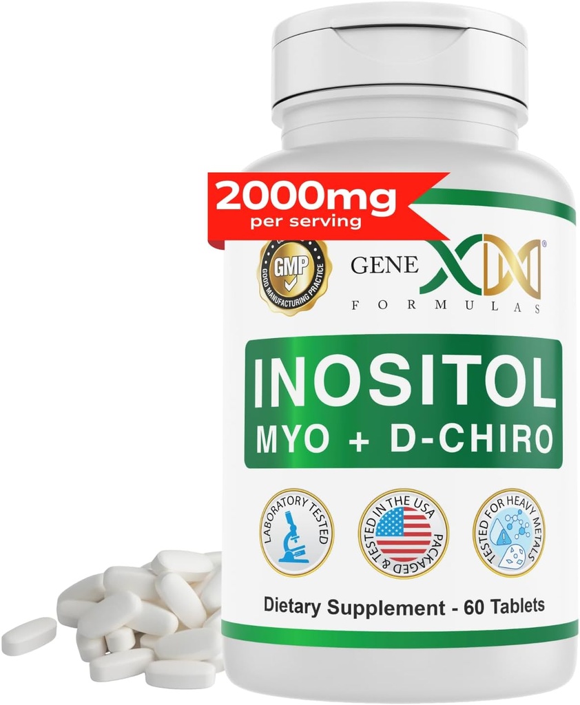 Genex公式 40:1 Myo-Inositol 2000mg D-Chiro Inositol 50mg(60个平板电脑) 支持Hormone平衡与Ovarian函数 - Vegan, Gluten Free, Non-GMO (30天供应)