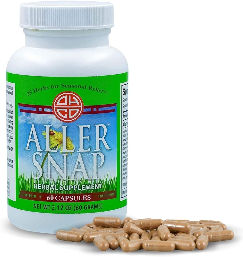 Aller Snap - 中国草药补充剂,配有25种草药,用于季节性过敏症状,刺激性 - 非昏睡,非刺激性,快速作用的自然过敏药剂 - 60 Capsules