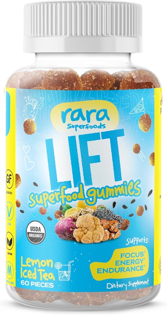 Fellow Focus USDA 有机认证的Gummys – 天然大脑支持补编,Vegan & Gluten-Free,与Yerba Mate,狮子的Mane,野紫色Maca & Chaga(60 Gummys,升起)相接.