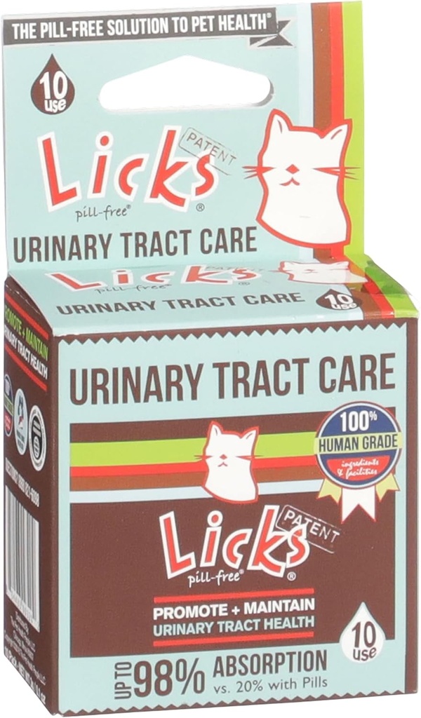 Licks 无药性猫尿道护理 - Cat UTI护理和预防Gel包装 - 猫尿道感染补充 - Omega 3鱼油和L-赖氨酸补充 - Gel包装 - 10使用