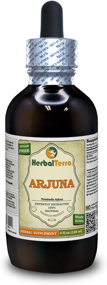 Arjuna (Terminalia Arjuna) Tincture,有机干巴克液体提取物(Brand name:Herbalterra, Proudly in USA) 4 fl.oz (120毫升) (中文(简体) ).