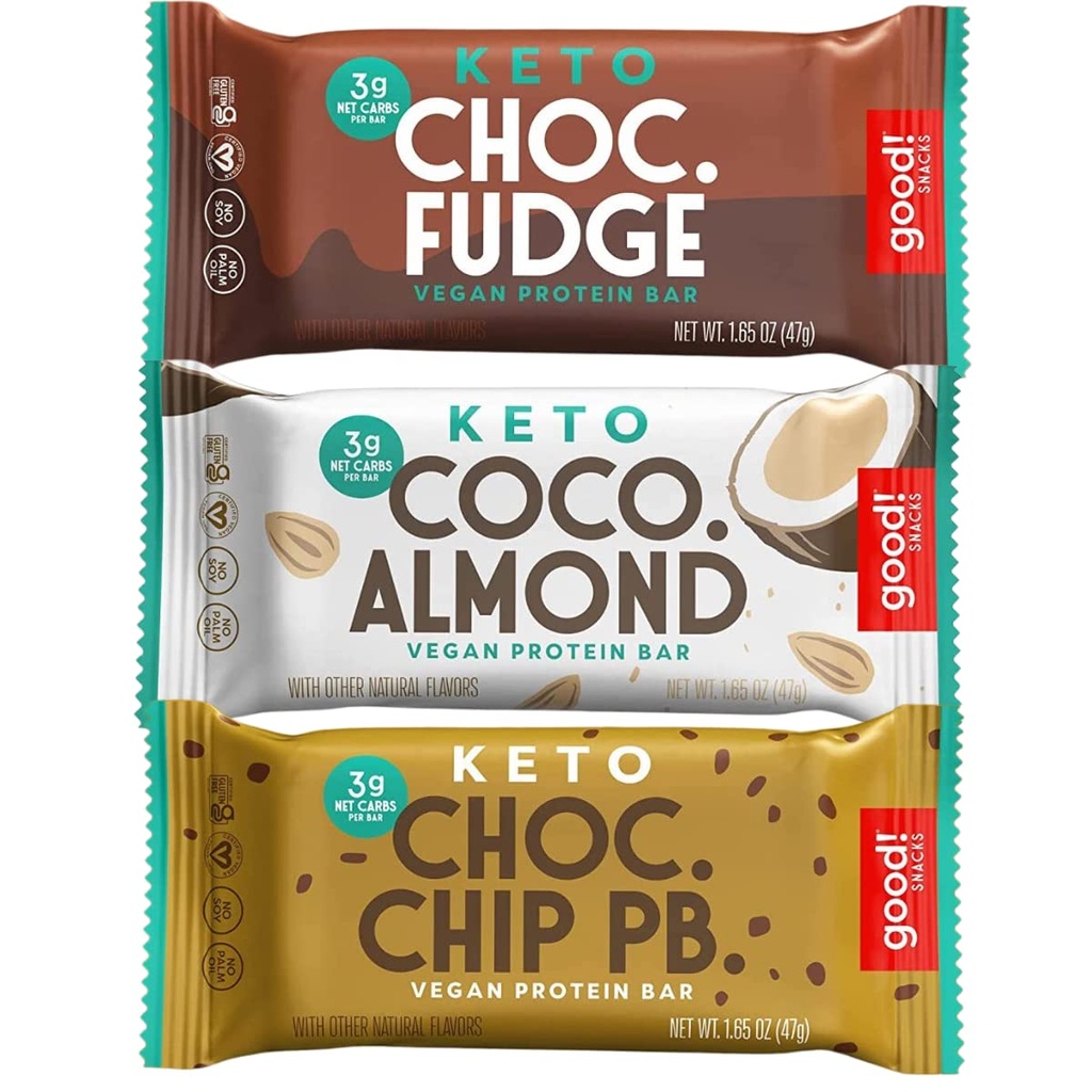 不错! Snacks Keto Variche Pack 蛋白质酒吧,Vegan,Soy & Gluten 免费,低糖食品替代,10g 高蛋白,自然健康小吃,为运动员和活跃生活方式,3g Net Carbs,12 bars