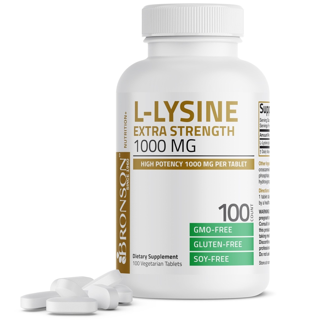 Bronson L-Lysine extra strong 1000 MG / Tablet high Potency, 免疫支持与支持 Collagen 合成, 非 GMO, 100 蔬菜片