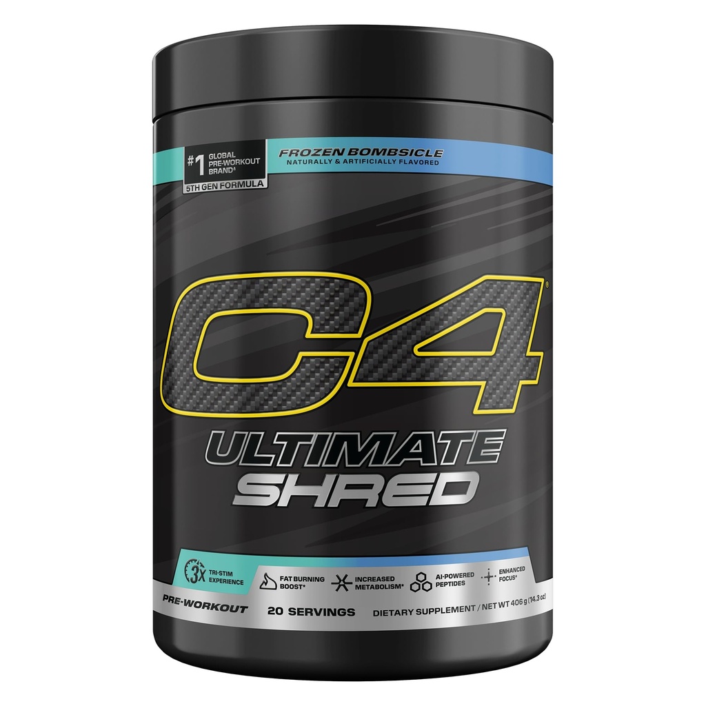 C4型机车 C4型机车 Ultimate Shred Pre Workout Powder, 代谢增殖 配有 Cayenne 提取器+ 300mg Cafeine + TeaCrine + Dynamine - 冷冻弹筒, 20种功用