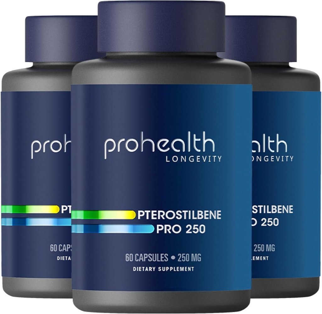 Pterostilbene 补充剂(250mg,60 Capsules) 临床证明,心脏和脑健康第三方检测抗氧化剂 激活长寿基因(3包)