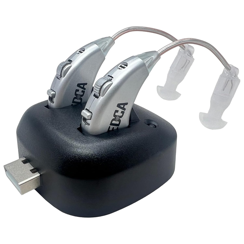 数字听力放大器 - 使用USB Dock的可充电BTE个人声放大器的对称 - 耳机放大器背后的Premium - 由MEDca制作