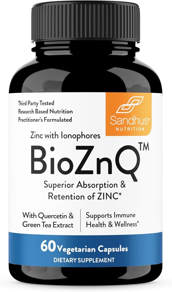Sandhu's Zinc Supplement with Ionophores| Quercetin & Green Tea Excert for Super Absociation and High Potency| 800mg 蔬菜卡普苏莱60 Counter (Pack of 1)| immune 对男女的支持