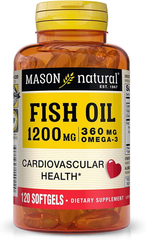 MASON 天然鱼油 1,200 mg Omega-3 360 mg - 健康心,支持循环功能,改善心血管健康,120软胶