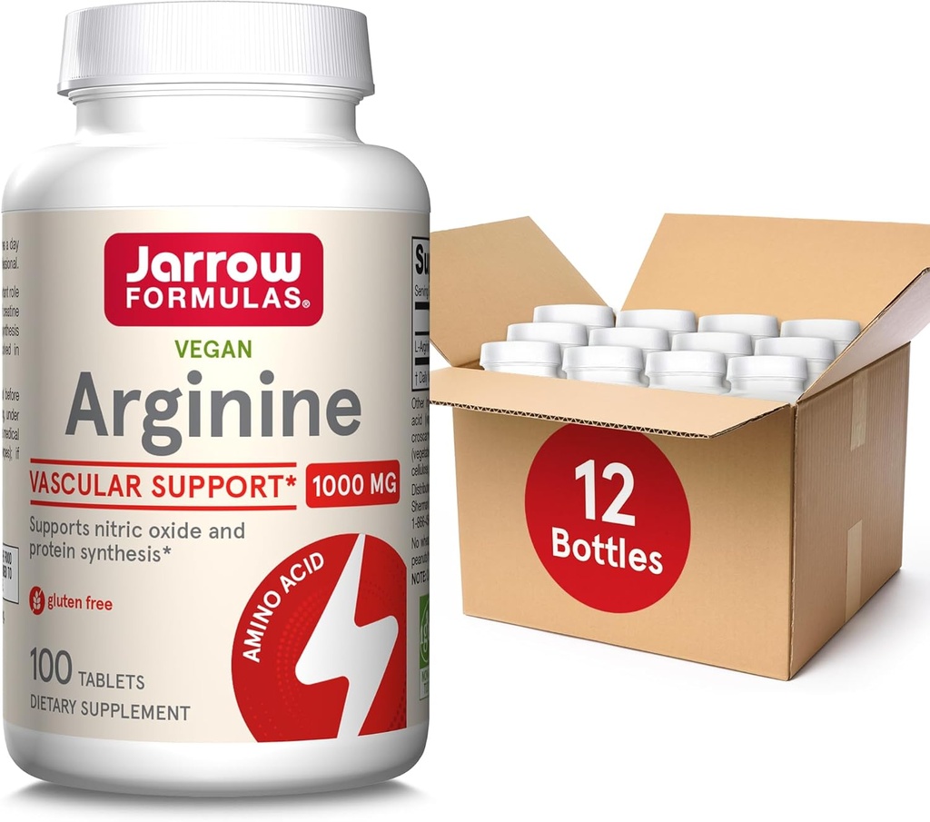 Jarrow Formules Arginine 1000 mg, 饮食补充, 支持硝氧生产, 支持蛋白质合成, 100 片, 最多100天供应(12包)