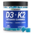 无糖维生素D3 K2 Gummys,维生素D3 1000iu & Vitamin K2(MK7) 200mcg 配以钙,镁,维生素B12 配以Bone Muscle Teeth Immune, Vegan