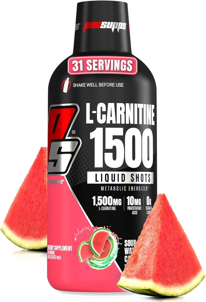 PROSUPPS L-Carnitine Liquid 1500, 男女无兴奋剂液体注射 -- -- 为能源、性能和肌肉恢复而清洁的预工作饮 -- -- 无糖、无卡布 -- -- 31种,西瓜糖果