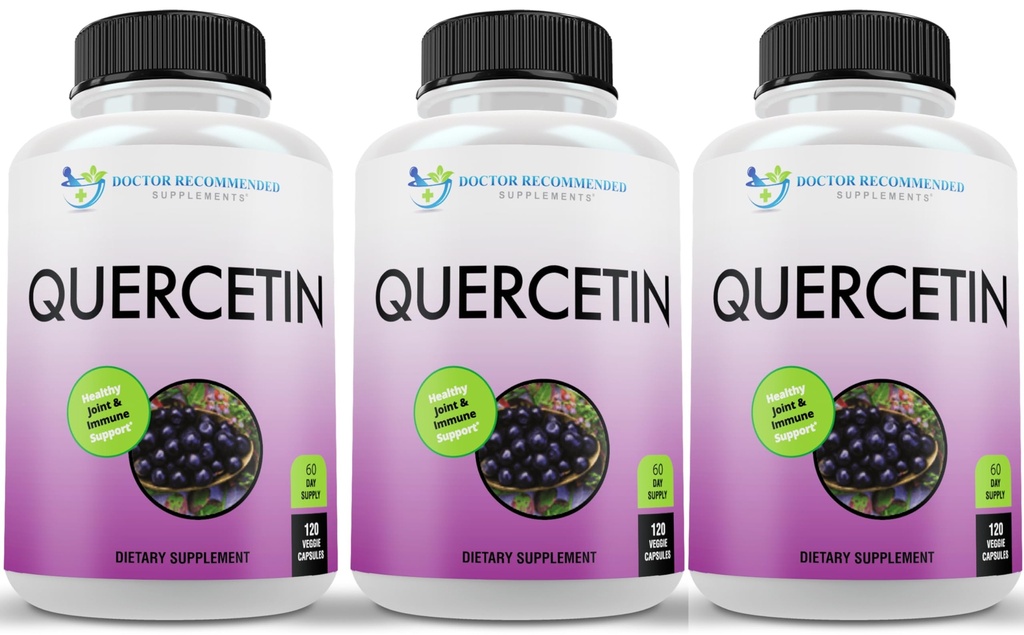 推荐的添加剂 Quercetin 1000 mg 每架服务 - (Vegan,非GMO) (120 Veggie Capsules,包装为 3)