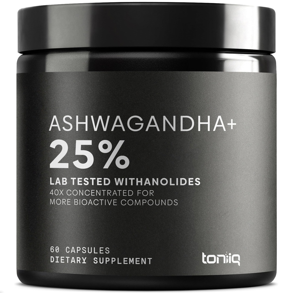 Ashwagandha - 超高潜力40:1 用25%Withanolides提取 - 印度的野生收获 - 高度集中和第三方实验室测试 - 60个卡普尔