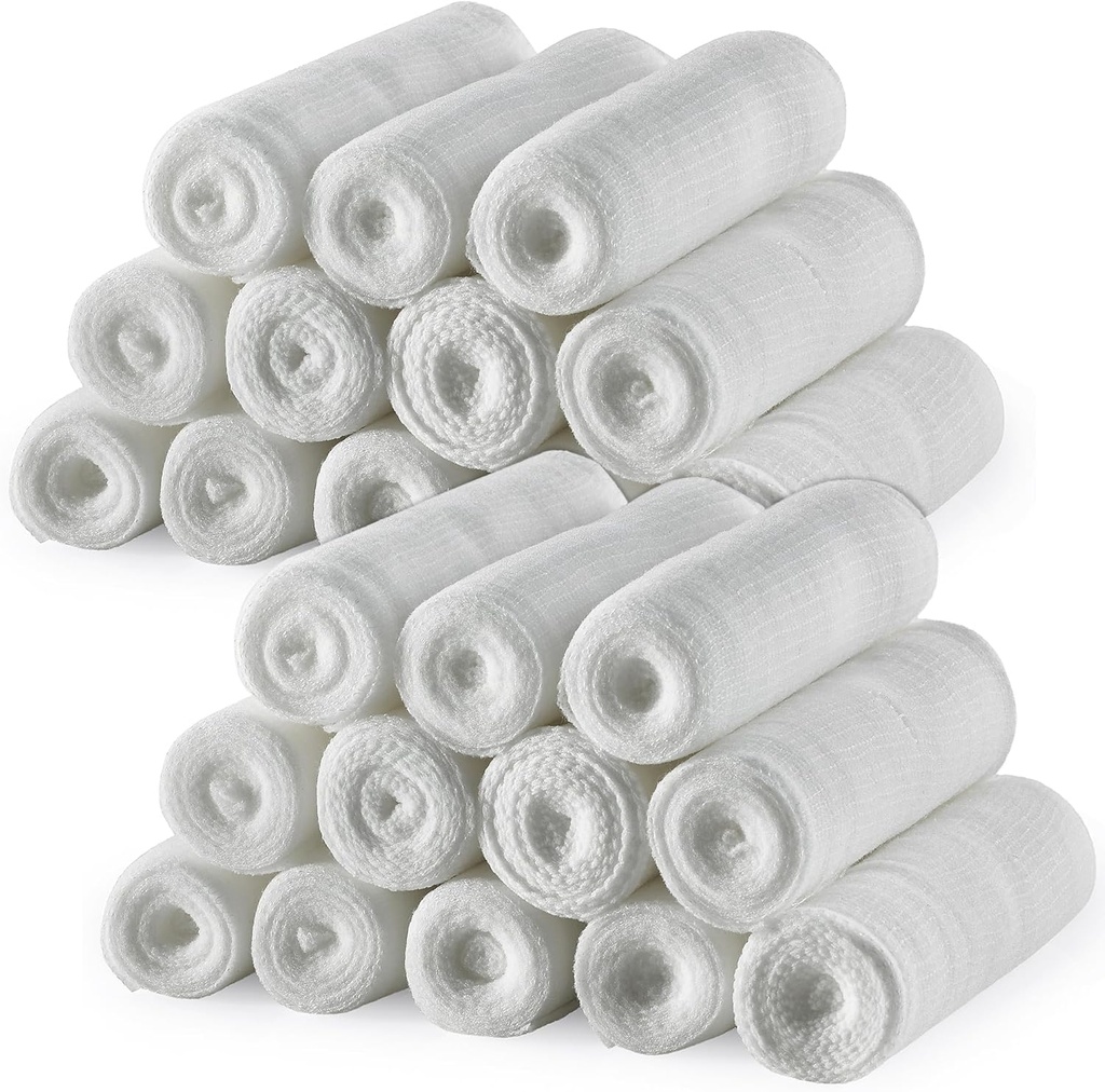 MEDca Gauze Bandage Rolls - (24 Pack) 4 in 4.1 Yards Per Roll, 医用级伸展包,用于所有类型的伤口和急救箱(4-英寸,24Pcs)