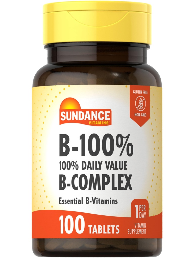 Sundance Vitamin B-Complex 100% Daily value QQ100 平板电脑 Vegetarian, Non-GMO, 和 Gluten 免费补编