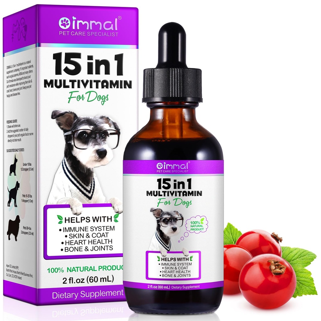 15 in 1 Dog Multivitamin, All-in-One Multiliquid Multivitamin for Dogs, Dog Vitamins and supplication with Digestive, 豁免,过敏皮肤和煤炭支持, Hip & Joint, All Ages, Breeds 2 oz 配音: 15 in 1 Dog multivitamin for Dogs, Dog Vitamin and Supplementive, 豁免, Alligy Skin & Coat Supports, Hip & Joint, All Ages, Breeds 2 oz
