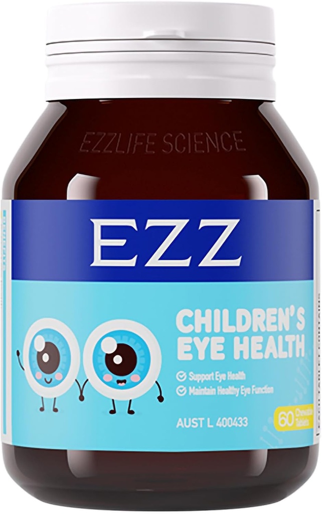 EZZ 儿童眼健康、基本眼维生素Lutein和Zeaxanthin、视觉肥胖和增强视力、天然和无添加剂,60 易食用