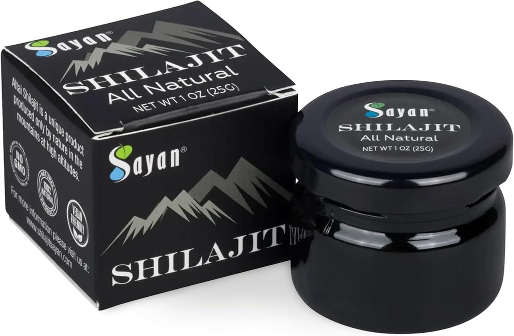Sayan Pure Shilajit Resin 1oz/25g, Glass Jar, 250 services - Potent 有机富尔维奇酸补充剂 - 支持免疫系统,记忆,聚焦,以及提供自然能源, Detox - Vegan, 非GMO