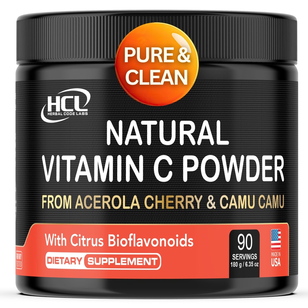 Acerola Cherry & Camu Camu Powder的天然维生素C - 与Citrus Bioflavoids的高吸收量 - Imune System & Collagen Booster - 抗衰老皮肤维生素在美国制造 90种服务