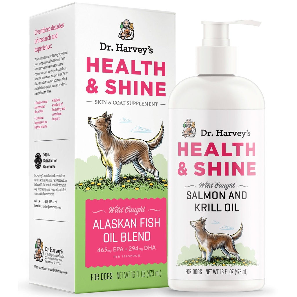 Harvey博士的"健康与光辉阿拉斯加鱼类油浆"(Health & Shine Alasgan Fish Oil Blend for Dogs)——支持健康的心脏,大脑,和眼睛(16 f.