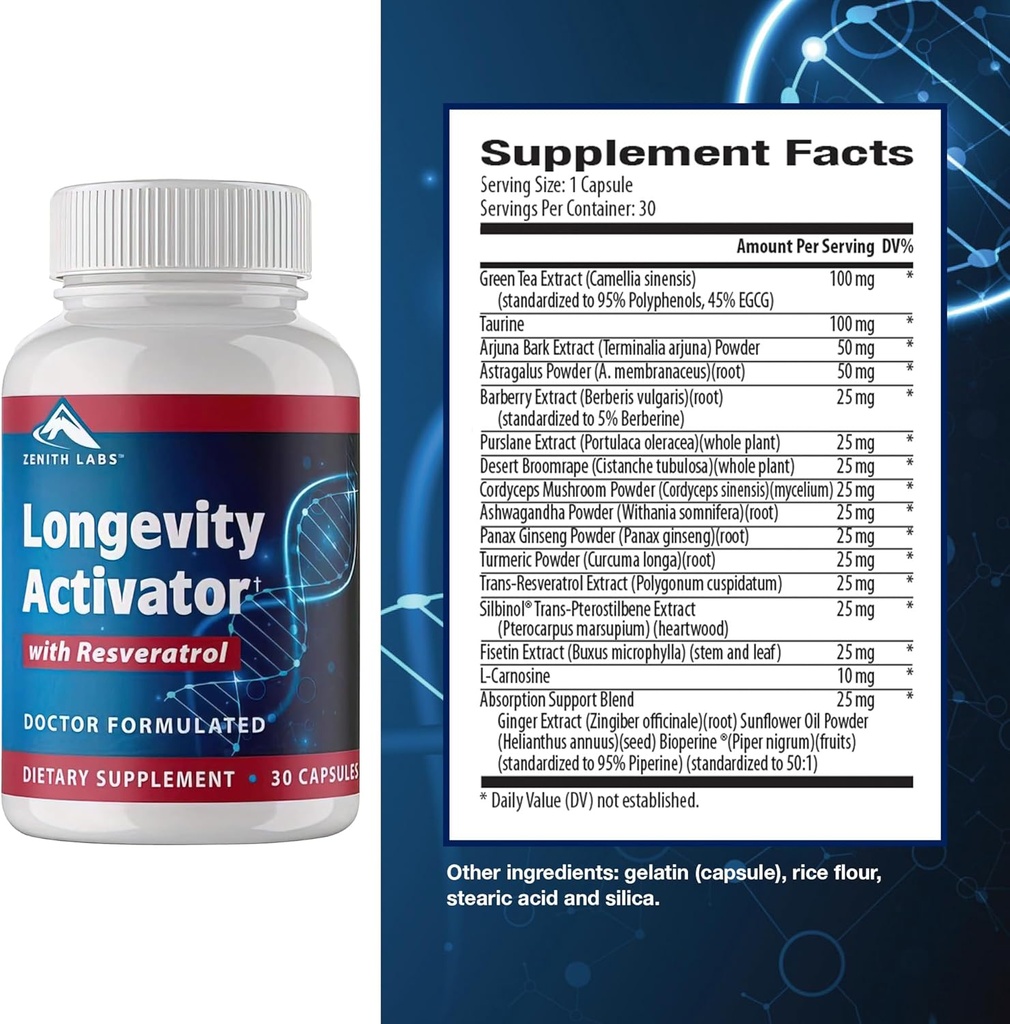Zenith实验室 长寿激活器 抗衰老辅助饮食,天然抗氧化剂 Resveratrol - 支持免疫功能和健康记忆,3 Pack