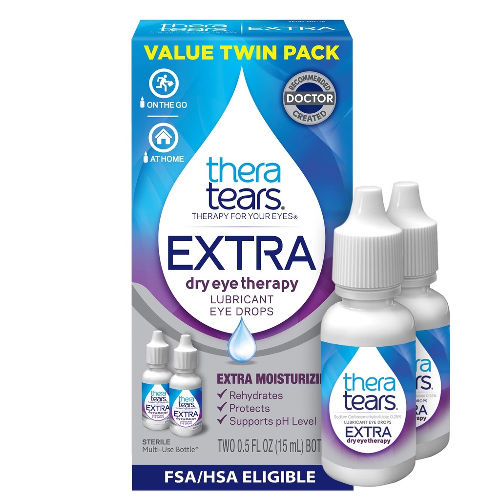 TheraTears Extra Dry Eye Drops,双包,2瓶×0.5 fl oz(一包)