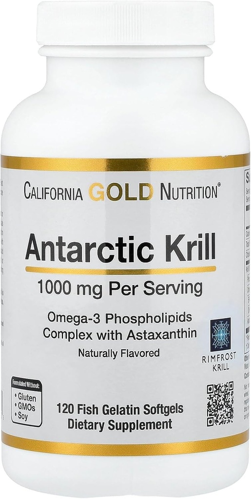 加利福尼亚金营养 南极磷虾油 Omega-3 磷脂与天然有机亚沙甘(Astaxanthin),天然草莓和柠檬香(Lemon Flavor),非转基因生物,1000毫克,120鱼胶