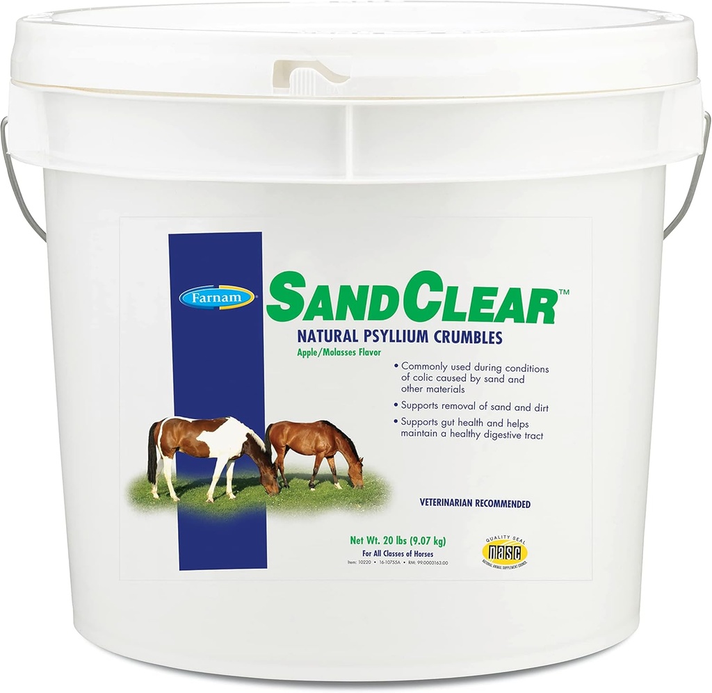 Farnam SandClear Psyllium Crumbles for Horses, 帮助将沙子从Colon & 支持消化健康中移除, Apple/Molasses Flavor, 20 lbs.